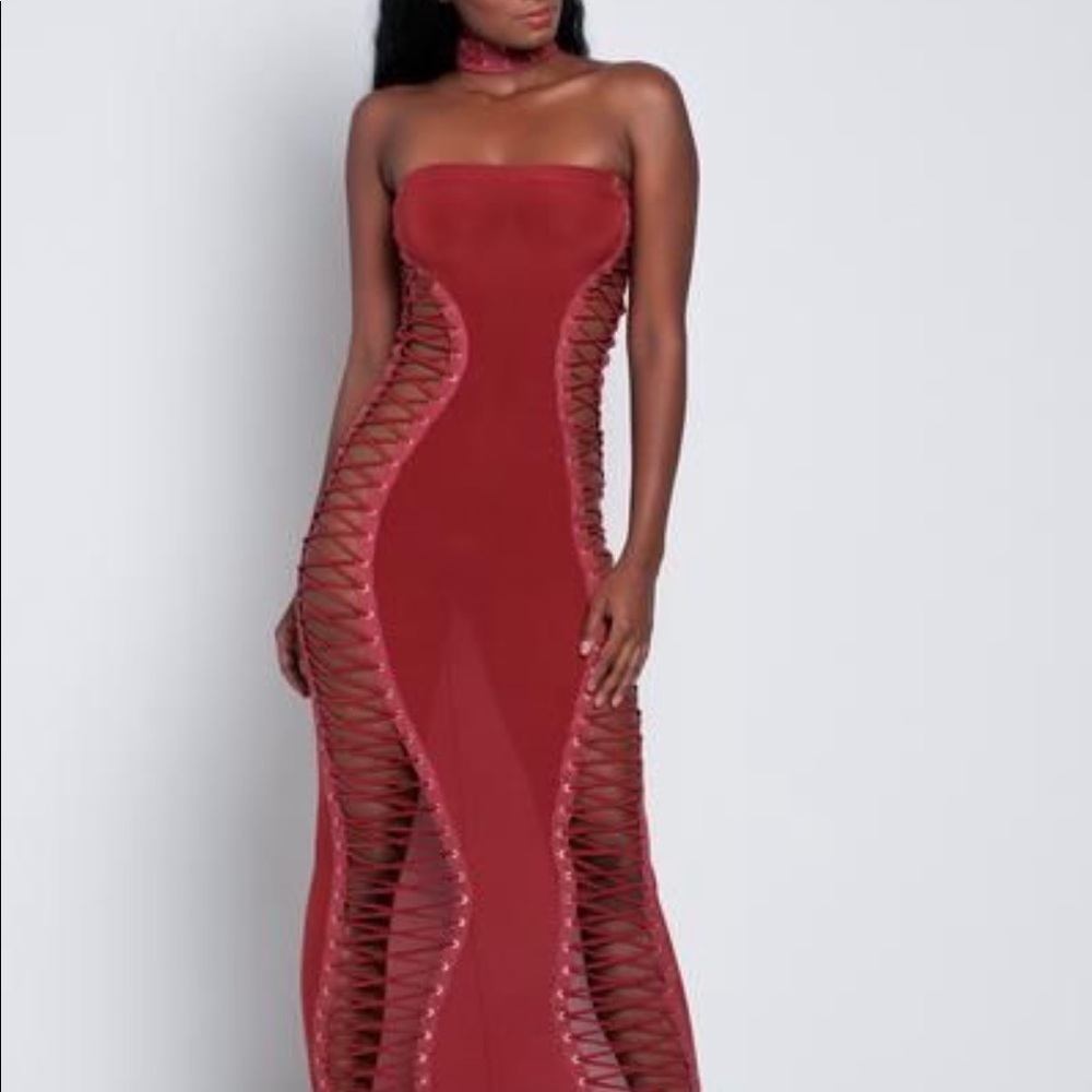 Closet Envy Lace Up Rust Dress